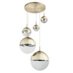 Suspensie ,metal auriu mat, sticla auriu transparent, 5 sfere cu DM: 2x15-20-25-33 cm, D: 650, H: 1500, excl 3xE27 40W 230V, 230V 25W 2xE27 Illu. - imagine 3