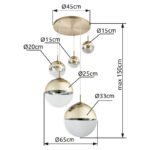Suspensie ,metal auriu mat, sticla auriu transparent, 5 sfere cu DM: 2x15-20-25-33 cm, D: 650, H: 1500, excl 3xE27 40W 230V, 230V 25W 2xE27 Illu. - imagine 6