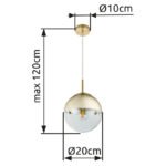 Suspensie ,metal auriu mat, sticla auriu transparent D: 200, H: 1200, excl 1xE27 40W 230V - imagine 6