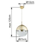 Suspensie ,metal auriu mat, sticla auriu transparent D: 250, H: 1200, excl 1xE27 40W 230V - imagine 6