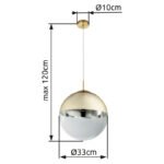Suspensie ,metal auriu mat, sticla auriu transparent, D: 330, H: 1200, excl 1xE27 40W 230V - imagine 6