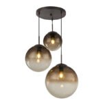 Suspensie metal maro,sticla chihlimbar, 3 bile cu Diametrul: 20 - 25 - 30 cm, D: 510, H: 1200, excl. 3xE27 40W 230V