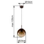 Suspensie metal maro,sticla chihlimbar, D: 200, H: 1200, excl.1xE27 40W 230V - imagine 6