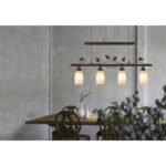 Lampa suspendată metal ruginit, sticlă alabastru, înălțime reglabilă, LxLxH: 720x100x1600mm, înălțime reglabilă 1600mm-1000mm, excl. 4x E14 28W 230V - imagine 2