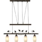 Lampa suspendată metal ruginit, sticlă alabastru, înălțime reglabilă, LxLxH: 720x100x1600mm, înălțime reglabilă 1600mm-1000mm, excl. 4x E14 28W 230V