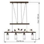 Lampa suspendată metal ruginit, sticlă alabastru, înălțime reglabilă, LxLxH: 720x100x1600mm, înălțime reglabilă 1600mm-1000mm, excl. 4x E14 28W 230V - imagine 3