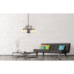 Lampă suspendată metal ruginit, sticlă alabastru, cablu PVC, ø: 500mm, H: 1500mm, excl. 5x E14 40W 230V - imagine 2