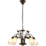 Lampă suspendată metal ruginit, sticlă alabastru, cablu PVC, ø: 500mm, H: 1500mm, excl. 5x E14 40W 230V
