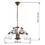 Lampă suspendată metal ruginit, sticlă alabastru, cablu PVC, ø: 500mm, H: 1500mm, excl. 5x E14 40W 230V - imagine 3
