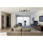 Plafonieră metalică culoare rugină, sticlă aspect alabastru, LxLxA: 550x1060x220mm, excl. 6x E14 40W 230V