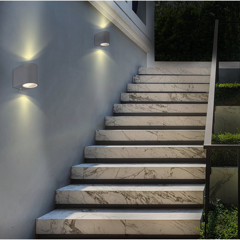 veronika-34163-g26610-6 Aplica de exterior din aluminiu antracit, sticlă transparentă, în jos, IP44, LxH: 68x81, AL: 92, excl 1xGU10 35W 230V - imagine 1