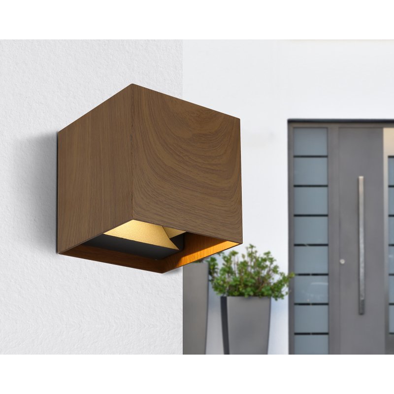 veronika-34168w-g27996-6 Aplica pentru exterior din aluminiu, imitație de lemn închis, direcție de strălucire: sus și jos, IP54, con de lumină reglabil, l x I: 100x100mm, A: 100mm, incl. 2x LED 3W 230V, sursă 290lm, putere 308lm, 3000K - imagine 1