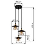 Suspensie metal negru mat, metal negru mat, cablu PVC negru, ø: 330mm, H: 1550mm, excl. 3x E27 60W 230V - imagine 5