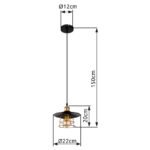 Suspensie metal negru mat, metal negru mat, cablu PVC negru, ø: 220mm, H: 1500mm, excl. 1x E27 60W 230V - imagine 6