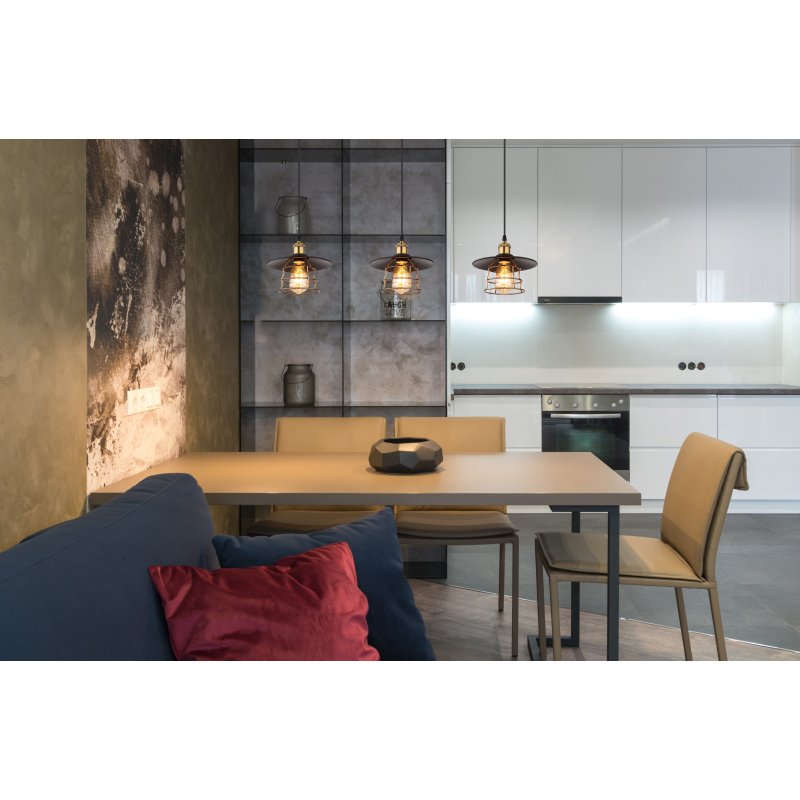 viejo-15086bh-g27356-6 Suspensie metal negru mat, metal negru mat, cablu PVC negru, ø: 220mm, H: 1500mm, excl. 1x E27 60W 230V - imagine 1