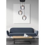 Suspensie din metal negru, metal negru, cristale din plastic transparent, D: 390, H: 1500, excl 3xE27 60W 230V - imagine 2