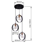 Suspensie din metal negru, metal negru, cristale din plastic transparent, D: 390, H: 1500, excl 3xE27 60W 230V - imagine 6