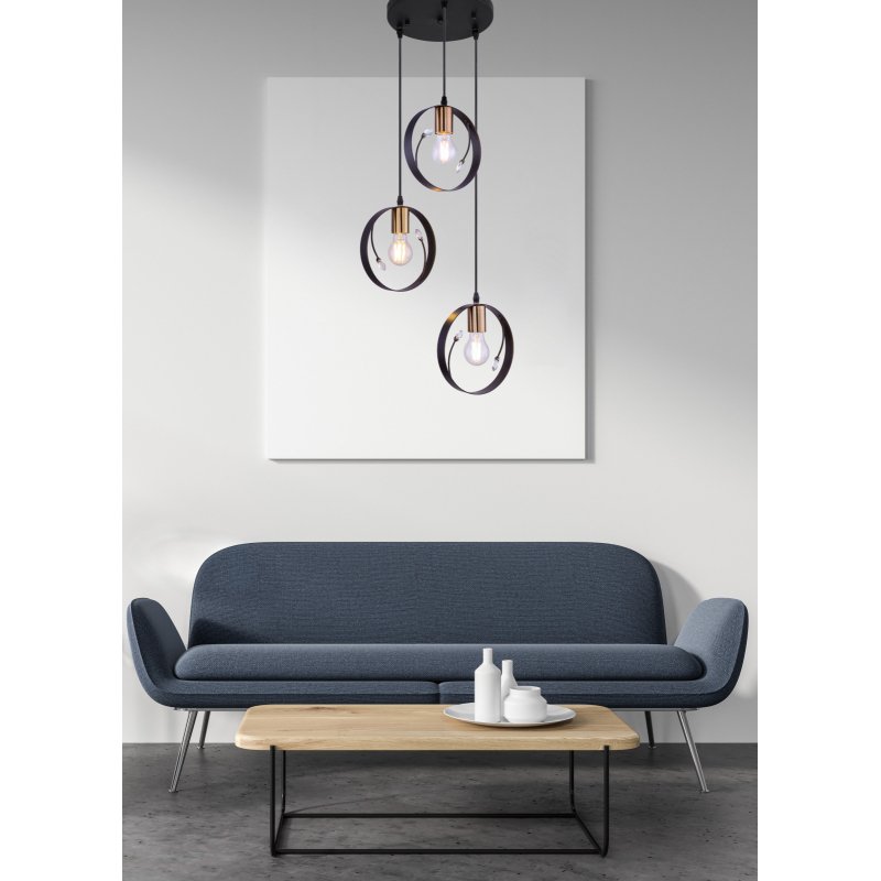 vigo-15346-3-g24305-6 Suspensie din metal negru, metal negru, cristale din plastic transparent, D: 390, H: 1500, excl 3xE27 60W 230V - imagine 1
