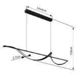 Lampă suspendată metal negru mat, aluminiu negru mat, silicon opal, cablu PVC negru, înălțimea poate fi redusă, LxLxA: 1200x200x1500mm, inclusiv LED 24W 230V, sursă 3000lm, 1000lm, 3000K - imagine 6