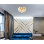 Plafonieră metalică aurie, cristale K9 transparente, ø: 390mm, H: 220mm, excl. 10x G9 7W 230V