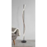 Lampă de podea metal negru mat, aluminiu întunecat cu efect de lemn, plastic opal, cablu PVC negru, comutator cu pedală în cablu, ø: 200mm, H: 1507mm, lungime cablu 1800mm, incl. LED 30W 230V, sursă 3180lm, ieșire 1225lm, 3000K - imagine 2