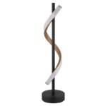 Lampă de masă metal negru mat, aluminiu întunecat cu efect de lemn, plastic opal, cablu PVC negru, comutator basculant pe cablu, ø: 155mm, H: 493mm, lungime cablu 1800mm, incl. LED 12.5W 230V, sursă 1380lm, ieșire 540lm, 3000K - imagine 3