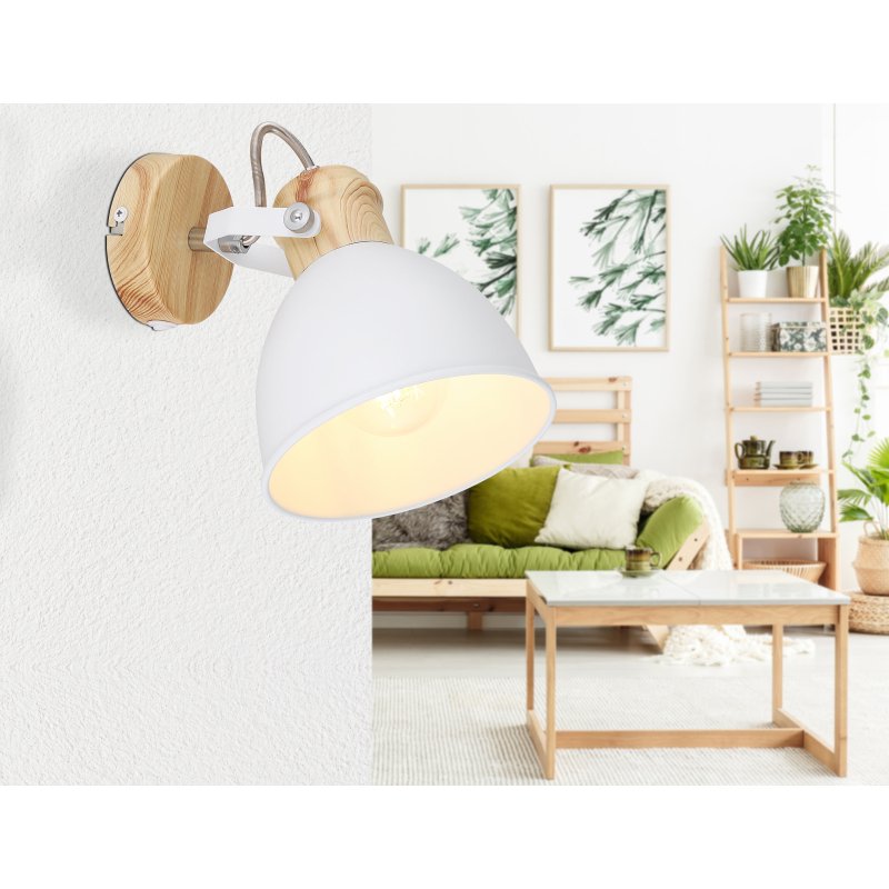 wiho-54018-1-g25297-6 Spot bara, metal alb, metal imitatie lemn, intrarupator, BxH:150x185, AL:185, exkl. 1xE27 40W 230V - imagine 1