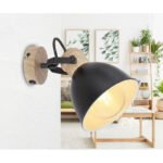 Spot metal negru, metal aspect lemn maro, comutator, LxH: 150x185, AL: 185, excl. 1xE27 40W 230V