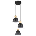 Suspensie metal negru mat, metal negru mat, alb, metal aspect lemn închis, cablu PVC negru, ø: 200mm, H: 1200mm, excl 3x E27 40W 230V - imagine 3