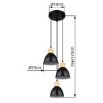 Suspensie metal negru mat, metal negru mat, alb, metal aspect lemn închis, cablu PVC negru, ø: 200mm, H: 1200mm, excl 3x E27 40W 230V - imagine 5
