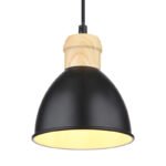 Suspensie metal negru mat, metal negru mat, alb, metal aspect lemn închis, cablu PVC negru, ø: 150mm, H: 1200mm, excl 1x E27 40W 230V - imagine 4
