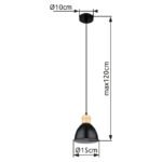 Suspensie metal negru mat, metal negru mat, alb, metal aspect lemn închis, cablu PVC negru, ø: 150mm, H: 1200mm, excl 1x E27 40W 230V - imagine 6