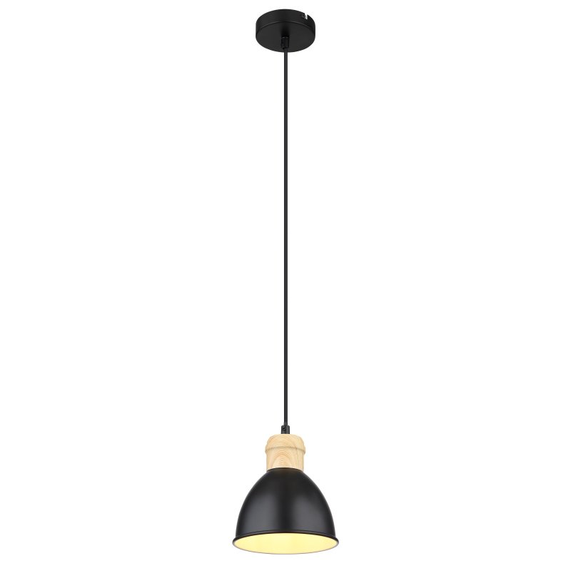 wiho-54018hs-g27378 Suspensie metal negru mat, metal negru mat, alb, metal aspect lemn închis, cablu PVC negru, ø: 150mm, H: 1200mm, excl 1x E27 40W 230V - imagine 1