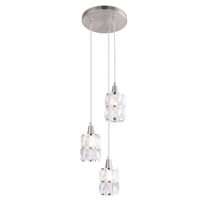 wolli-15760-3-g24260 Suspensie, metal satinat/sticla cu model argintiu D:250, H:1200, exkl. 3xE14 40W 230V - imagine 1