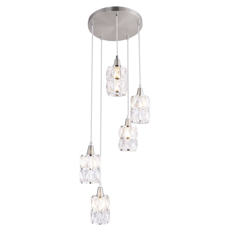 wolli-15760-5-g24261 Suspensie, metal satinat/sticla cu model argintiu D:300, H:1200, exkl. 5xE14 40W 230V - imagine 1