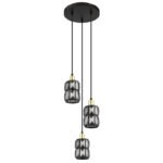 Suspensie metal negru mat, cristal fumuriu, cablu PVC negru, ø: 250mm, H: 1200mm, excl. 3x E14 40W 230V - imagine 3