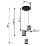 Suspensie metal negru mat, cristal fumuriu, cablu PVC negru, ø: 250mm, H: 1200mm, excl. 3x E14 40W 230V - imagine 6