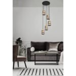 Suspensie metal negru mat, cristal fumuriu, cablu PVC negru, ø: 300mm, H: 1200mm, excl. 5x E14 40W 230V - imagine 2