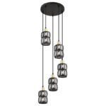 Suspensie metal negru mat, cristal fumuriu, cablu PVC negru, ø: 300mm, H: 1200mm, excl. 5x E14 40W 230V - imagine 3
