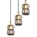 Suspensie metal negru mat, cristal fumuriu, cablu PVC negru, ø: 300mm, H: 1200mm, excl. 5x E14 40W 230V - imagine 4