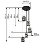 Suspensie metal negru mat, cristal fumuriu, cablu PVC negru, ø: 300mm, H: 1200mm, excl. 5x E14 40W 230V - imagine 6