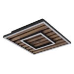 Plafonieră, metal negru mat, MDF cu efect de lemn închis, plastic opal, mai multe niveluri prin comutator de perete: cadru exterior, interior, ambele împreună; funcție de memorie, 300x300x60mm, incl. LED 18W 230V, sursă 1850lm, ieșire 1000lm, 3000K - imagine 3