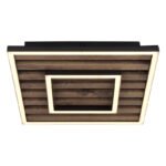 Plafonieră, metal negru mat, MDF cu efect de lemn închis, plastic opal, mai multe niveluri prin comutator de perete: cadru exterior, interior, ambele împreună; funcție de memorie, 300x300x60mm, incl. LED 18W 230V, sursă 1850lm, ieșire 1000lm, 3000K - imagine 4