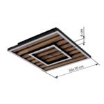 Plafonieră, metal negru mat, MDF cu efect de lemn închis, plastic opal, mai multe niveluri prin comutator de perete: cadru exterior, interior, ambele împreună; funcție de memorie, 300x300x60mm, incl. LED 18W 230V, sursă 1850lm, ieșire 1000lm, 3000K - imagine 6