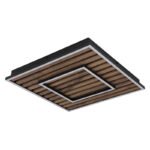 Plafonieră, metal negru mat, MDF cu efect de lemn închis, plastic opal, mai multe niveluri prin comutator de perete: cadru exterior, interior, ambele împreună; funcție de memorie, 450x450x60mm, incl. LED 36W 230V, sursă 3820lm, ieșire 1750lm, 3000K - imagine 3
