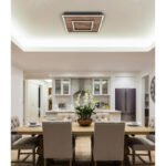 Plafonieră, metal negru mat, MDF cu efect de lemn închis, plastic opal, mai multe niveluri prin comutator de perete: cadru exterior, interior, ambele împreună; funcție de memorie, 450x450x60mm, incl. LED 36W 230V, sursă 3820lm, ieșire 1750lm, 3000K