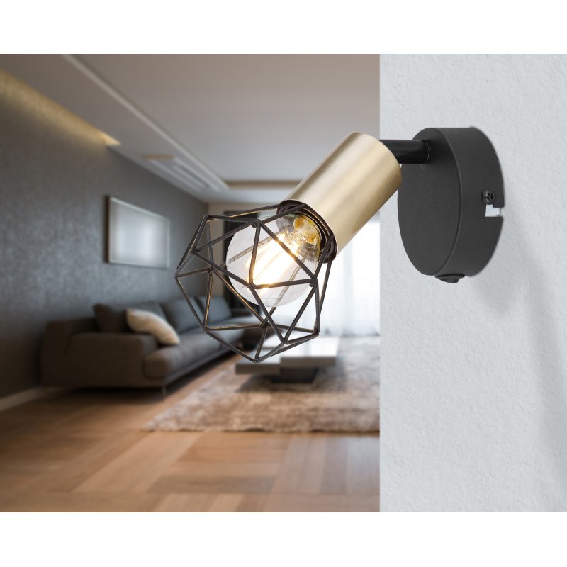 xara-i-54802s-1ab-g26522-6 Spot metal negru/alama,abajur metalic, BxH:80x135, AL:130, exkl. 1xE14 40W 230V - imagine 1