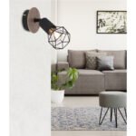 Spot metal negru/lemn,abajur metalic, intrerupator, BxH:80x135, AL:130, exkl. 1xE14 40W 230V