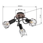 Plafoniera metal negru/lemn,abajur metalic, D:360, H:200, exkl. 3xE14 40W 230V - imagine 6