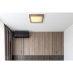 Plafonieră, metal alb mat, MDF cu efect de lemn închis, plastic opal, LxLxA: 350x350x60mm, inclusiv LED 16W 230V, sursă 1800lm, ieșire 620lm, 3000K - imagine 2
